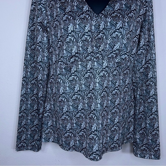 MEDIUM VINTAGE ENVISION STUDIO BLACK BEIGE LEAF PRINT BLOUSE LONG SLEEVE - Picture 2 of 10